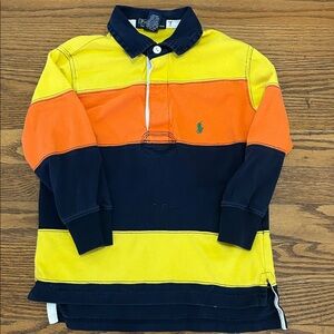 Polo Ralph Lauren Shirt Kids 4T  Yellow, Orange & Navy Striped Rugby Long Sleeve